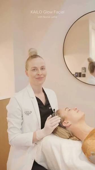 KAILO Glow facial treatment with a KAILO practitioner and resting client.
